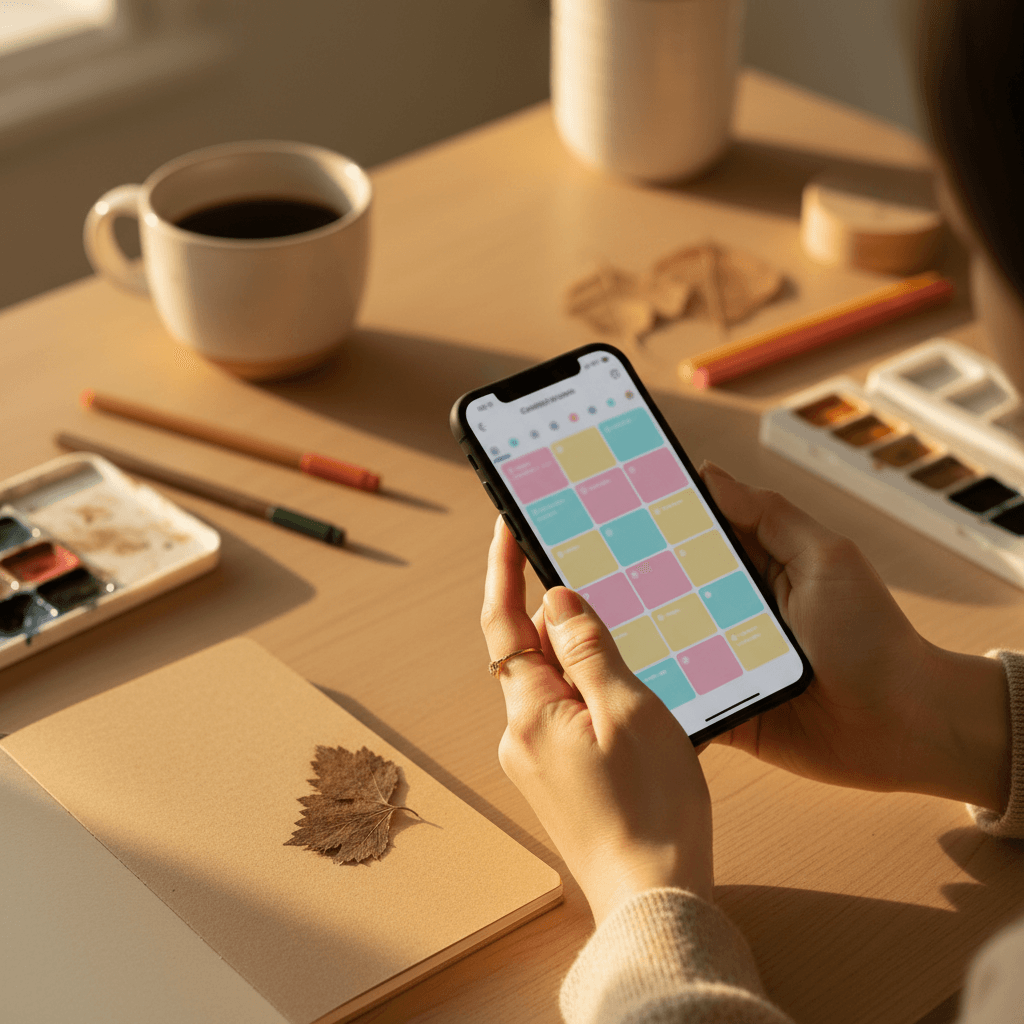 Social media management on smartphone with content calendar