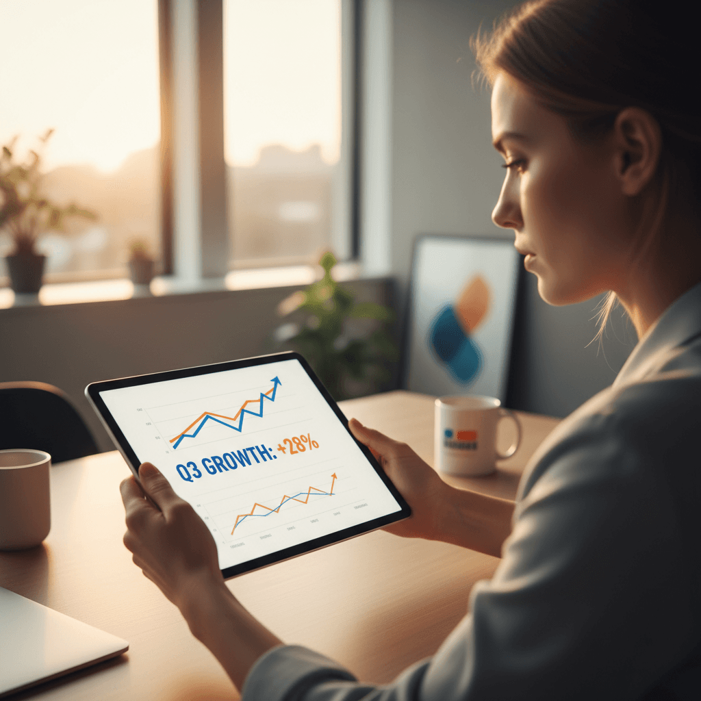 Marketing strategist reviewing growth metrics on a tablet